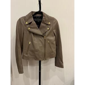 J.Crew Womens Beige Taupe Leather Motor Jacket - Size 2